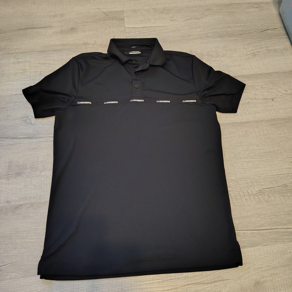 J.Lindeberg Mens Slim Fit Golf Polo Shirt Black Logo Chest Band Size M